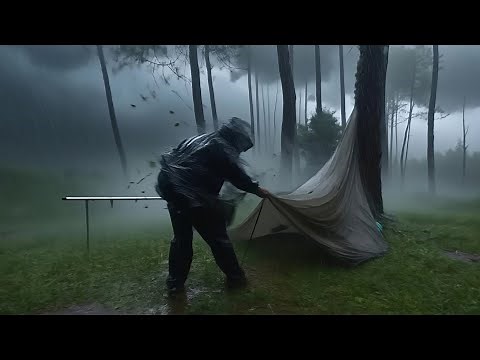 AMAZING HEAVY RAIN! SOLO CAMPING IN HEAVY RAIN AND THUNDER - RELAXING CAMPING RAIN