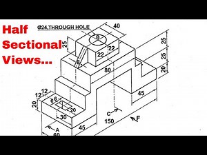 Half Sectional Orthographic projection in engineering drawing TDA 2020 Q8