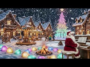 Santa Playing Piano Holiday Fireplace Ambience with Crackling Fire and Snow Sounds for Sleep