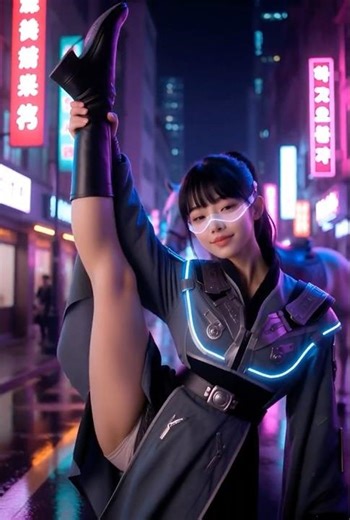 這一腿直接把我腦漿踢出來了！！賽博軍裝女神夜街高跟180°開腿🔥