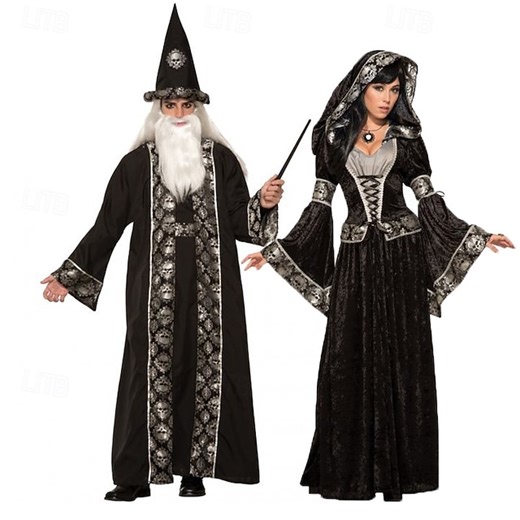 Witch Wizard Halloween Dress Fancy Costume Couples' Costumes Cosplay Adults' Women's Halloween Carnival Performance Party Easy Halloween Costumes Dress Up 2025 - $44.99