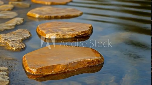 Serene stepping stones over calm water in a natural setting, creating a peaceful path across a tranquil stream.