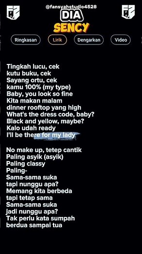 DIA - SENCY LIRIK/Lyrics Tiktok Viral || #shorts #liriklagu #2026