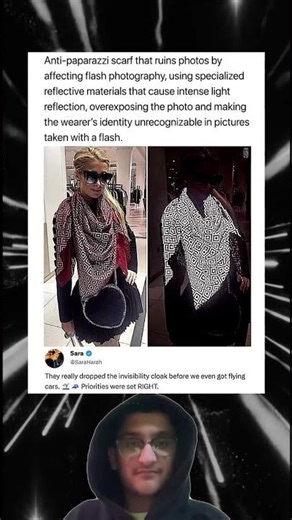 Anti-paparazzi scarf that ruins photos by affecting flash photography, using specialized reflective