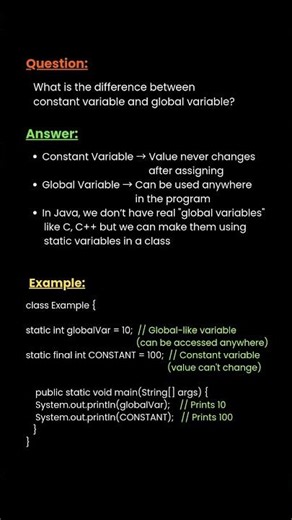 Difference between Constant Variable and Global Variable | HCL Java Interview Question