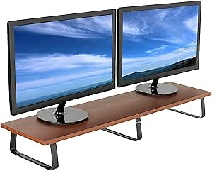 VIVO 39 inch Extra Long Monitor Stand, Wood & Steel Desktop Riser, Dual Screen, TV, Keyboard, Laptop, Ergonomic Desk and Tabletop Organizer, Dark Walnut, STAND-V000DLD