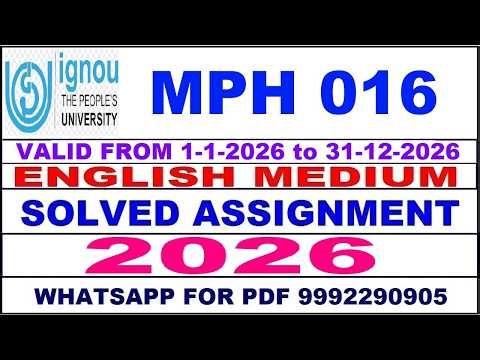 MPH 016 solved assignment 2026 in English || mph 016 solved assignment 2026 || ignou mph016 2026