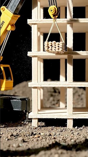 Miniature Crane Builds a Tiny Wooden House! 🏗️