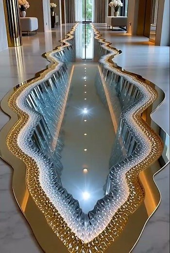 AI Creates a Liquid MIRROR Floor Path with Gold Trim (Time-Lapse)