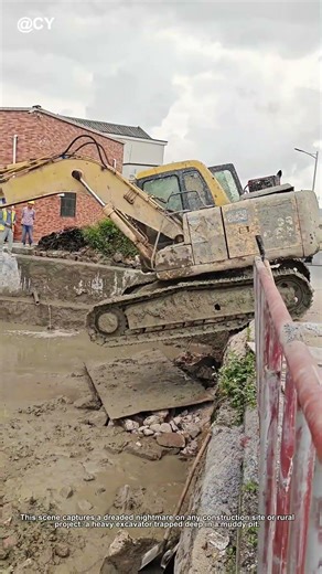 Excavator Self-Rescue Trick! Climb Out Fast 🌾↓ #ConstructionLife