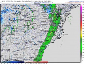 Radar loop shows area of light rain approaching the Crystal Coast from the west. Expect around one-third inch of rain with this system. Skies should clear from the west Saturday, with highs around 50 degrees. West will be quite gusty on Saturday with gusts to around 40 mph. Colder Saturday night with lows around freezing. | Moreheadcityweather NC | Facebook
