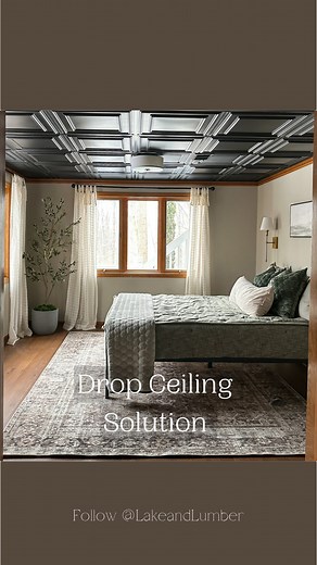 69K views · 163 reactions | Do you have an ugly drop ceiling?! Did you know there is a way to update it without breaking the bank? I stumbled upon @ceilume ceiling tiles last year while looking for an economical way to make our dated basement look more modern and I so glad I did! The installation process was SO easy…and the before and after shots say it all! I can’t wait to use these tiles at the lake! #budgetfriendly #basementremodel #diyhomeimprovement | Lake and Lumber | Facebook