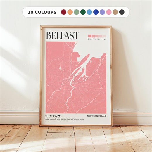 Belfast Map Poster: City Map Print, Modern Home Decor, UK Travel Art, Light Pink - Etsy