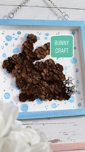 DIY Bunny Craft with Dollar Store Wood Panel and Pine Cones