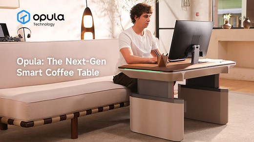 Opula smart coffee table with hidden computer and screen inside