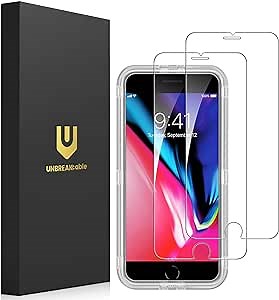 UNBREAKcable Screen Protector for iPhone SE 2022/SE 2020, iPhone 8/7 [2-Pack] - [Easy Installation Frame] [Double Hardness] [Bubble Free] Tempered Glass Screen Protector for iPhone SE/8/7-4.7 Inch