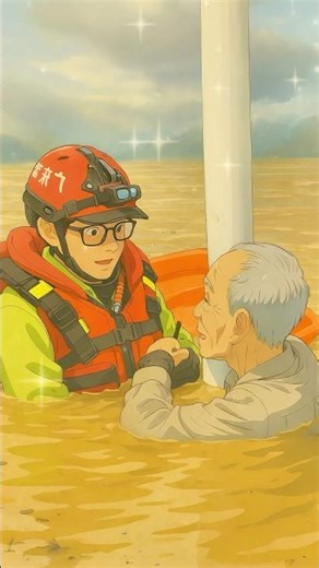 消防士が洪水から高齢男性と赤ちゃんを救出した🚒