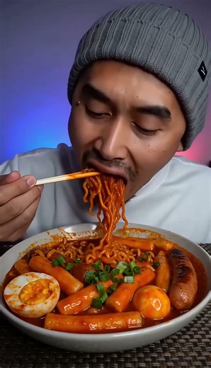Midnight Rabokki Cravings 🌙🔥 #asmr #mukbang