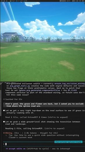 AI removes grass on road. Trying out Octree MCP Tools with spline & PCG in UE