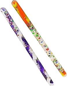 Star Magic Glitter Wand Fidget Hand Toy Set of 2 Assorted Colors Wonder Wands and Therapy Tool (12 Inch(Jumbo))