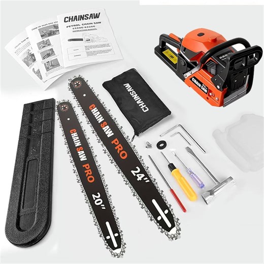 Datingday 62cc Gas Chainsaw with 2 Bars (20" & 24"), 3.5HP 12000 RPM Professional Handheld Chainsaw with Anti-Vibration & Quick-Stop Brake, for Firewood Cutting, Trimming, Felling