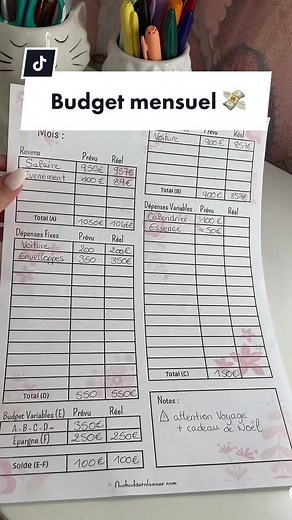 Établir son budget mensuel. C’est très important même pour les personnes qui ne font pas la méthode des enveloppes budgétaires. Cela permet de voir quel dépenses nous avons chaque mois mais également de savoir combien on peut pouvoir épargner et mettre de côté pour des voyages. Cela va également vous permettre de faire un choix entre ce qui est important comme dépenses et celle qui ne le sont plus. Vous pouvez retrouver des fiches méthodes pour vous aider à remplir cette fiche, mais également, à