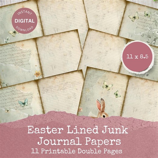 Easter Junk Journal - Spring Printable Pages, Neutral Lined Paper, Whimsical Spring Flowers, Scrapbook Paper - Etsy