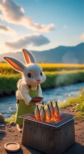 A rabbit is grilling Fish