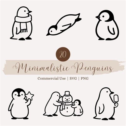 Adorable Penguin SVG PNG Bundle, Cute Animal Clipart, Minimalistic Penguins for Cricut & Silhouette, Christmas Kids Crafts, Nursery Decor - Etsy