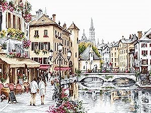 AllAboutEmbroideryUA Counted Cross Stitch kit Lake Annecy Luca-s B2384 Size: 17.67x13.33 in / 45x34 cm Cityscape Needlepoint Embroidery Handcraft DIY kit