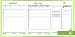 Back to School Dictionary Worksheets