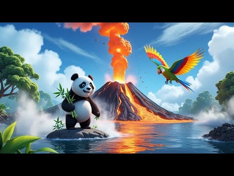 Volcano Adventure for Kids ❤️ | Animals Escape the Lava | Fun Cartoon Volcano Story 😍