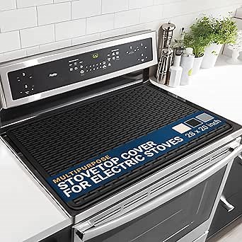 Thick Stove Top Cover for Electric Stove (28 x 20 Inch) Silicone Flat Range Mat for Glass Cooktop, Heat-Resistant Induction Protector Covers for Stovetop, Silicon Oven Topcover Protectors - Black