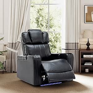 Merax Power Recliner Chairs for Living Room, with Cooling Cup Holder Bluetooth Speaker LED Lights USB Ports Tray Table Storage
