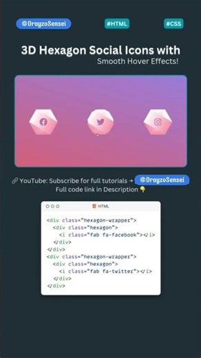 Butterfly Hexagon Social Buttons using HTML & CSS 🦋✨