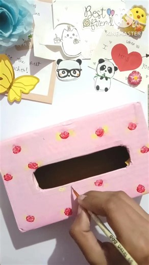 diy aesthetic tissue box🥀💗 Reuse of old cardboard box🌹✨ #aesthetic #youtubeshorts #viral #trending
