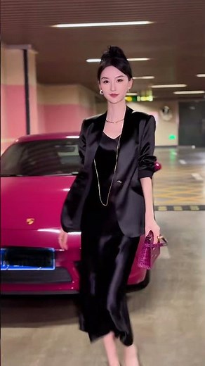 Black satin slip dress