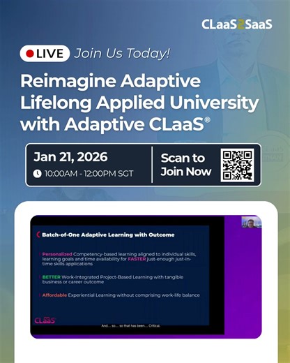 🔴 We’re Live Today The session is moving deeper into a live demonstration of the Agentic CLaaS platform, showing how institutions design adaptive curricula, deliver AI-powered personalized learning at scale, and manage outcomes across blended learning environments. We’ve already explored the institutional and alliance perspectives on why Agentic AI and skills-first models are becoming foundational for universities. Coming up, we’ll walk through how these capabilities come together to support sk