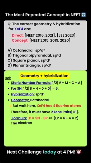 Day 3: XeF4 Hybridization Trick! 🎯 #neet2026 #shorts #chemicalbonding