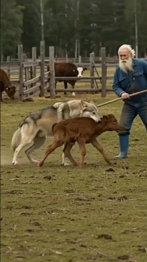 😱 Baby Cow Targeted — Wolf’s Hunt Ends in Shock! #shorts #cow #wolf