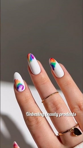 Rainbow thread nails 🤍🌈☁️🫶✨💅