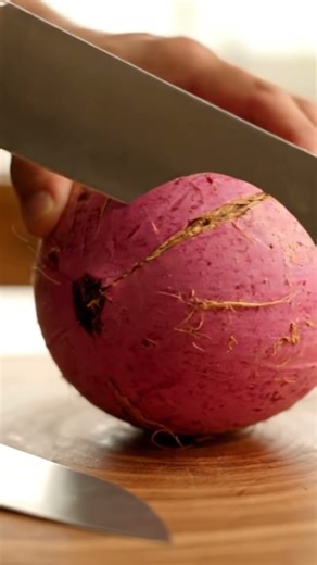 Satisfying ASMR: Knife Cutting a Pink Coconut in Ultra Close-Up!