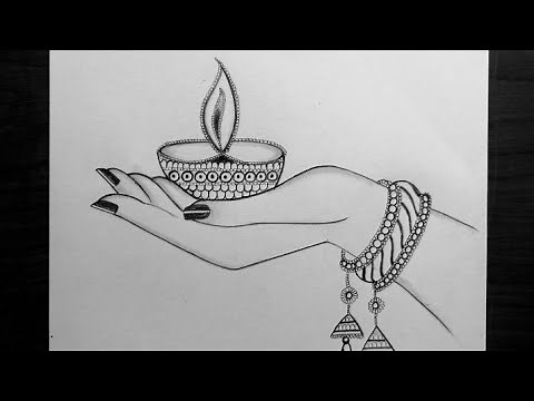 How To Draw Diya On Hand Step By Step/Pencil Drawing/Easy/Diwali Drawing