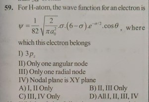 For a Hydrogen atom, the wave function for an electron is given... | Filo