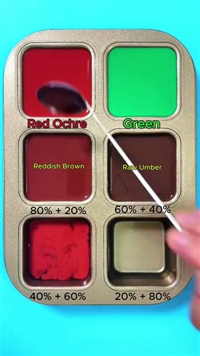 Create 4 colors from 2 colors: Red Ochre + Green #asmr #coloring #colormixing #satisfying #art
