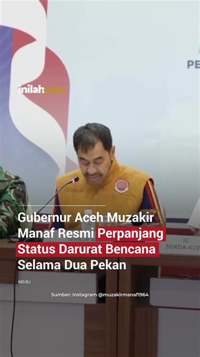 Gubernur Aceh Muzakir Manaf atau Mualem resmi menetapkan perpanjangan status keadaan tanggap darurat bencana hidrometeorologi Aceh hingga dua pekan ke depan. Posko Tanggap Darurat Bencana Aceh, melaporkan hingga malam ini, jumlah korban jiwa yang terdampak akibat bencana Aceh mencapai 1.951.426 jiwa dari 3.678 desa, dan yang masih mengungsi sebanyak 817.742 jiwa pada 2.186 lokasi. Kemudian, untuk korban yang meninggal dunia sebanyak 407 orang, dengan warga hilang hingga hari tinggal 31 orang. Ke