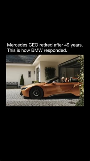 Steller Sphere on Instagram: "When Mercedes-Benz CEO Dieter Zetsche retired in 2019 after 49 years, BMW responded with a classy, viral video ad showing a Zetsche lookalike leaving his last day at Mercedes, only to drive off in a BMW i8 Roadster, symbolizing his freedom to drive what he wanted now, with the message: "Thank you, Dieter Zetsche, for so many years of inspiring competition," turning rivalry into a moment of mutual respect and clever brand storytelling. Key elements of the BMW ad: 1.