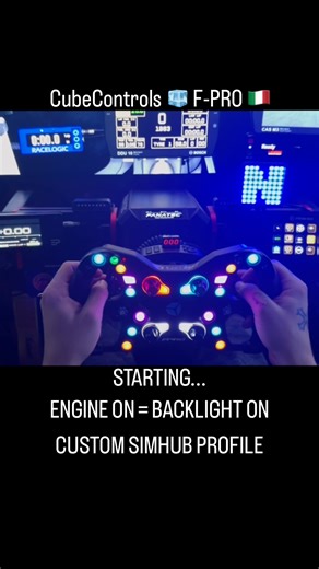 Victor "vinZo" Di Marco 05 on Instagram: "@cube.controls F-PRO 🧊🇮🇹 Custom SimHub Backlight profile 👀👉 Features: Backlight fires on with the engine start with a custom animation pattern; Brightness down to 50% with lights on; Brightness down to 25% with rain lights on; Spotter blinking left and right; Flag animation on bottom encoders; Custom pit limiter blinking; Etc.. With @simhub_official software and RGB wheel you can do everything with scripts! #cubeco