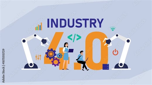 Industry 4.0 and Smart Manufacturing: IoT Automation Technology cartoon animation