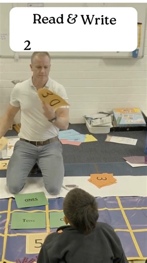 This is a great lesson focused on reading and writing 2-digit numbers. I love how the resources are structured—with an overlay for the 'ones' that can be removed to highlight place value. For example, when only the 3 is showing in the tens place and no ones are added, students can clearly see that it's 30, not just 3. As the lesson progresses, I encourage students to build the numbers, read them aloud, and write them down—really reinforcing the connection between the concrete, visual, and writte